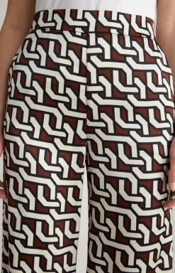 Satin-Hose in Braun/Creme/Schwarz gemustert