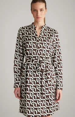 Satin-Kleid in Braun/Creme/Schwarz gemustert