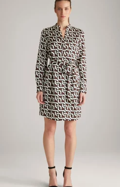 Satin-Kleid in Braun/Creme/Schwarz gemustert