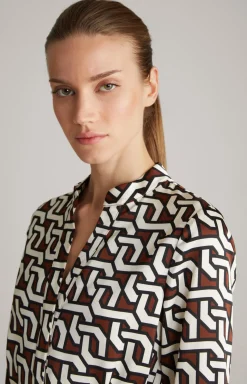 Satin-Kleid in Braun/Creme/Schwarz gemustert