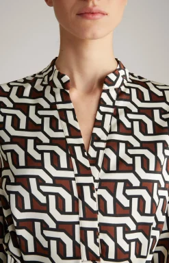 Satin-Kleid in Braun/Creme/Schwarz gemustert