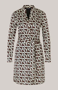 Satin-Kleid in Braun/Creme/Schwarz gemustert