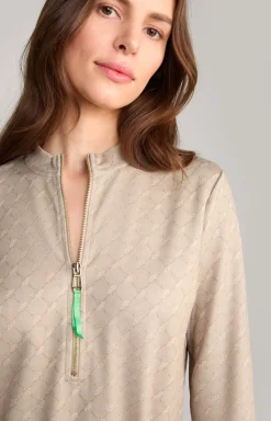 Scuba-Kleid in Beige gemustert