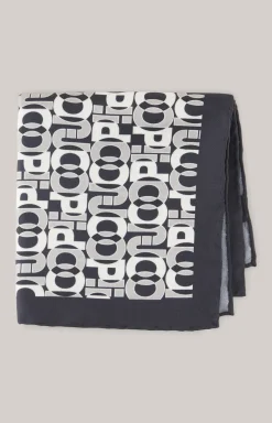 Seiden-Einstecktuch in Dunkelblau/Offwhite