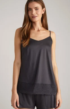 Spaghetti-Top mit Spitze in Anthrazit