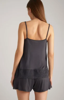 Spaghetti-Top mit Spitze in Anthrazit