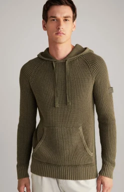 Strick-Hoodie Hoodor in Oliv