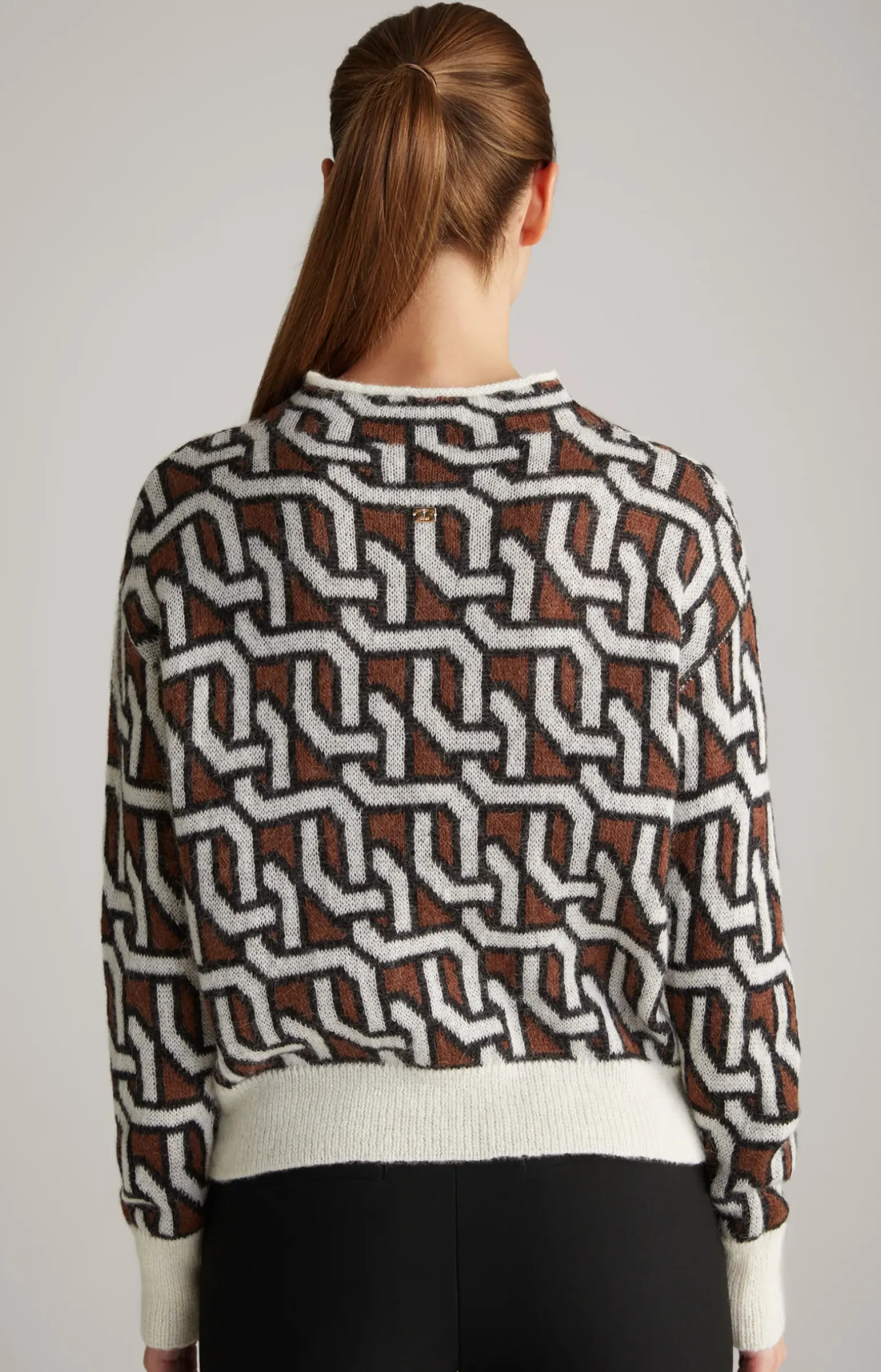 Strick-Pullover in Creme/Braun/Schwarz gemustert