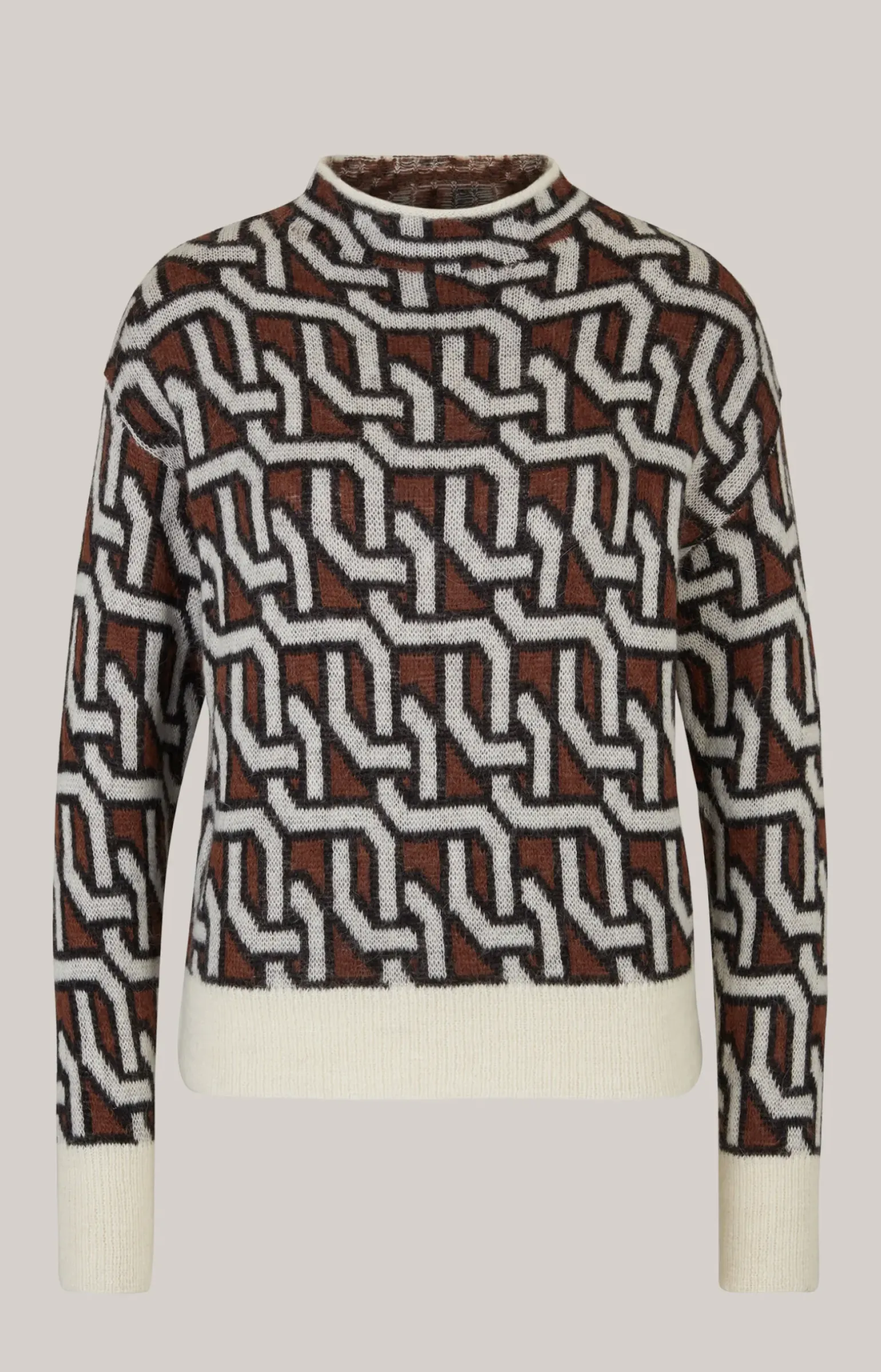 Strick-Pullover in Creme/Braun/Schwarz gemustert