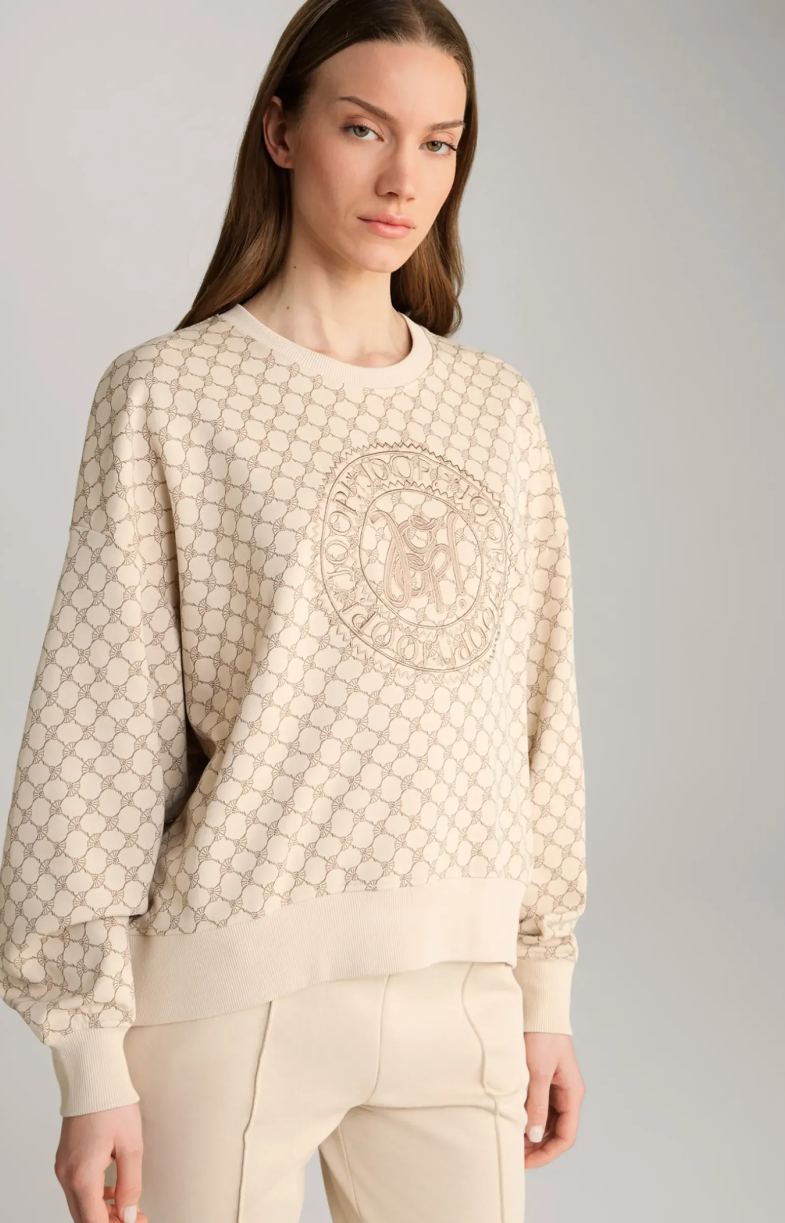 Sweatshirt in Beige gemustert