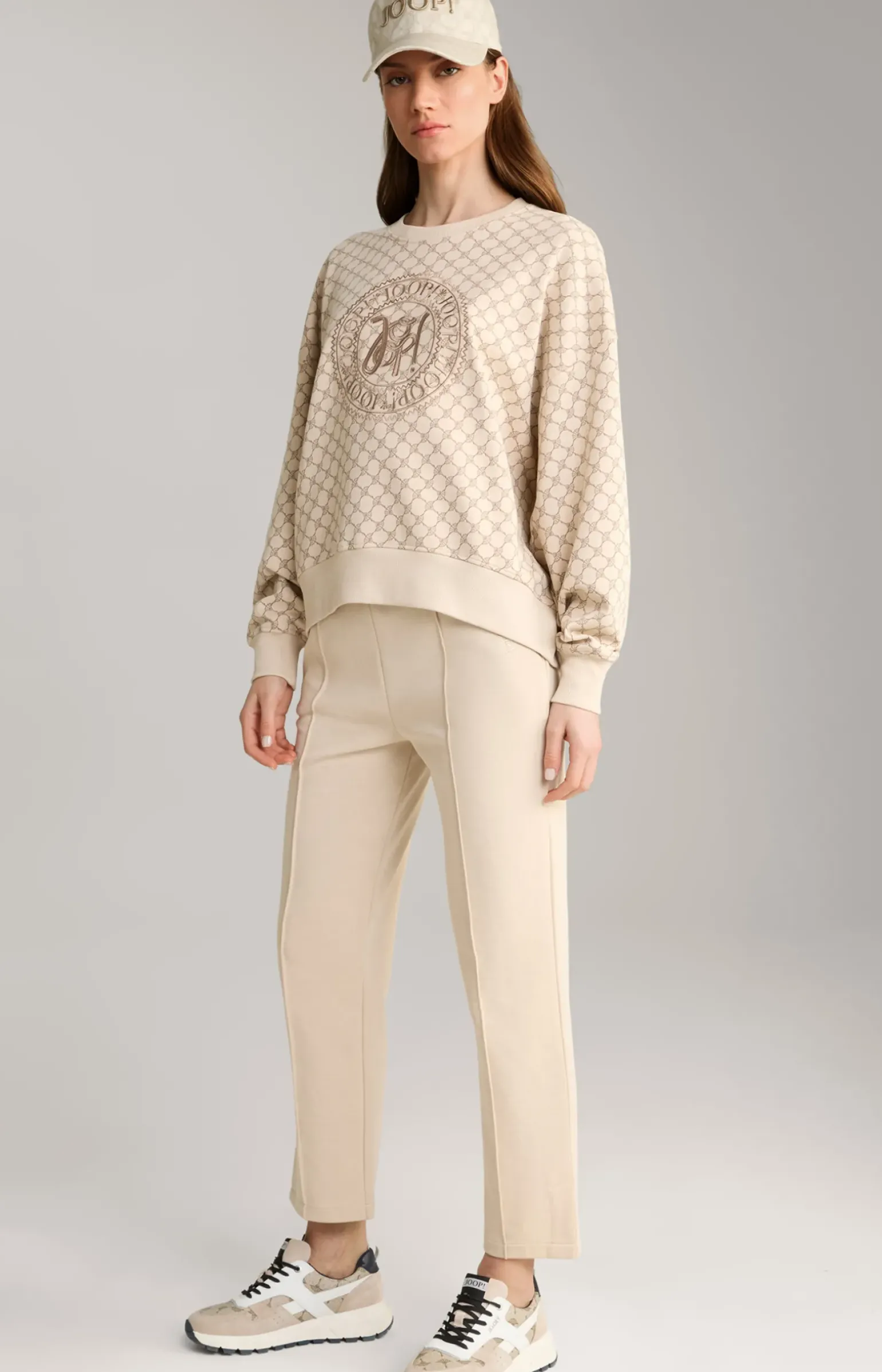 Sweatshirt in Beige gemustert