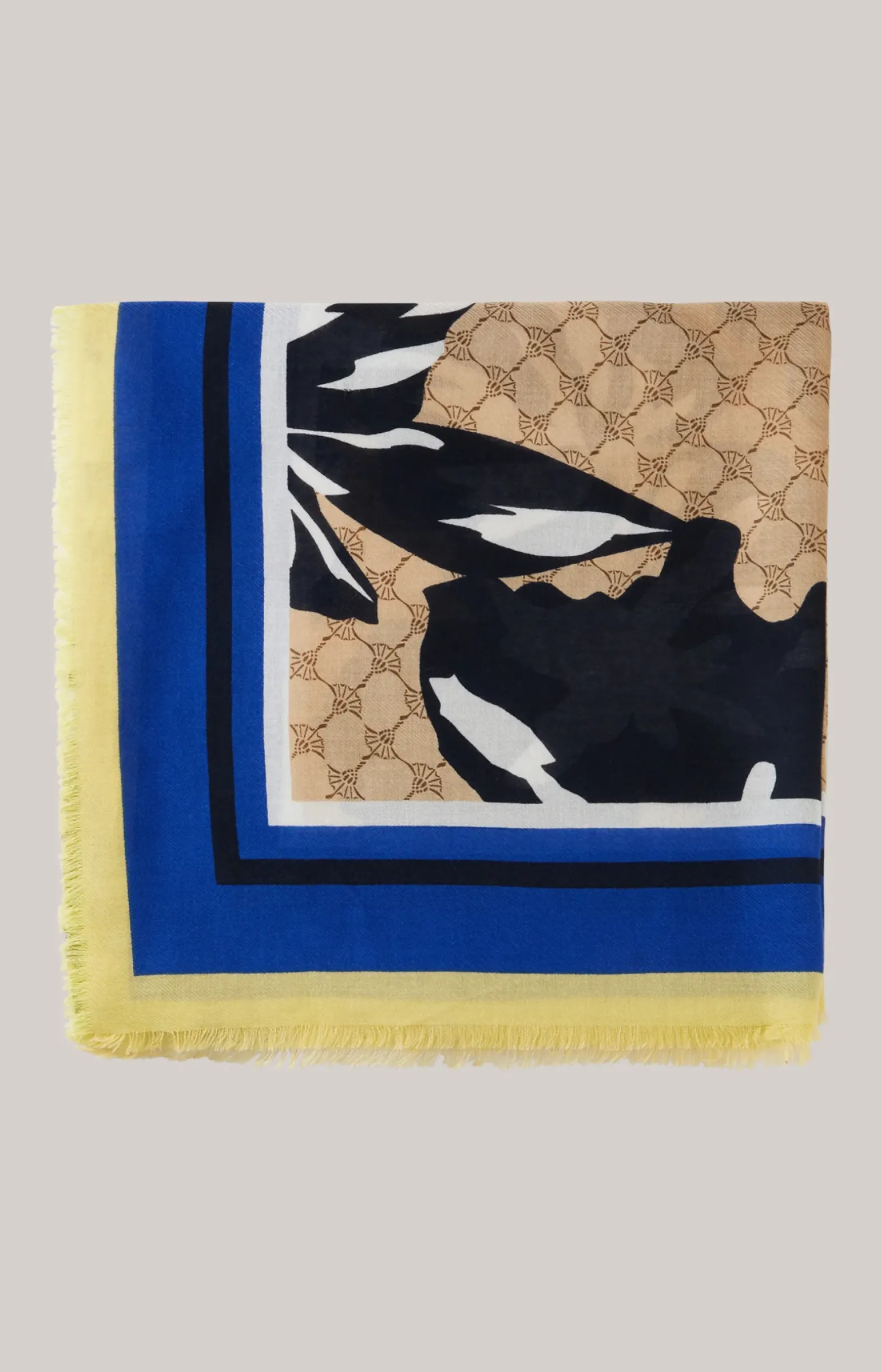 Tuch in Beige-Gelb-Blau gemustert