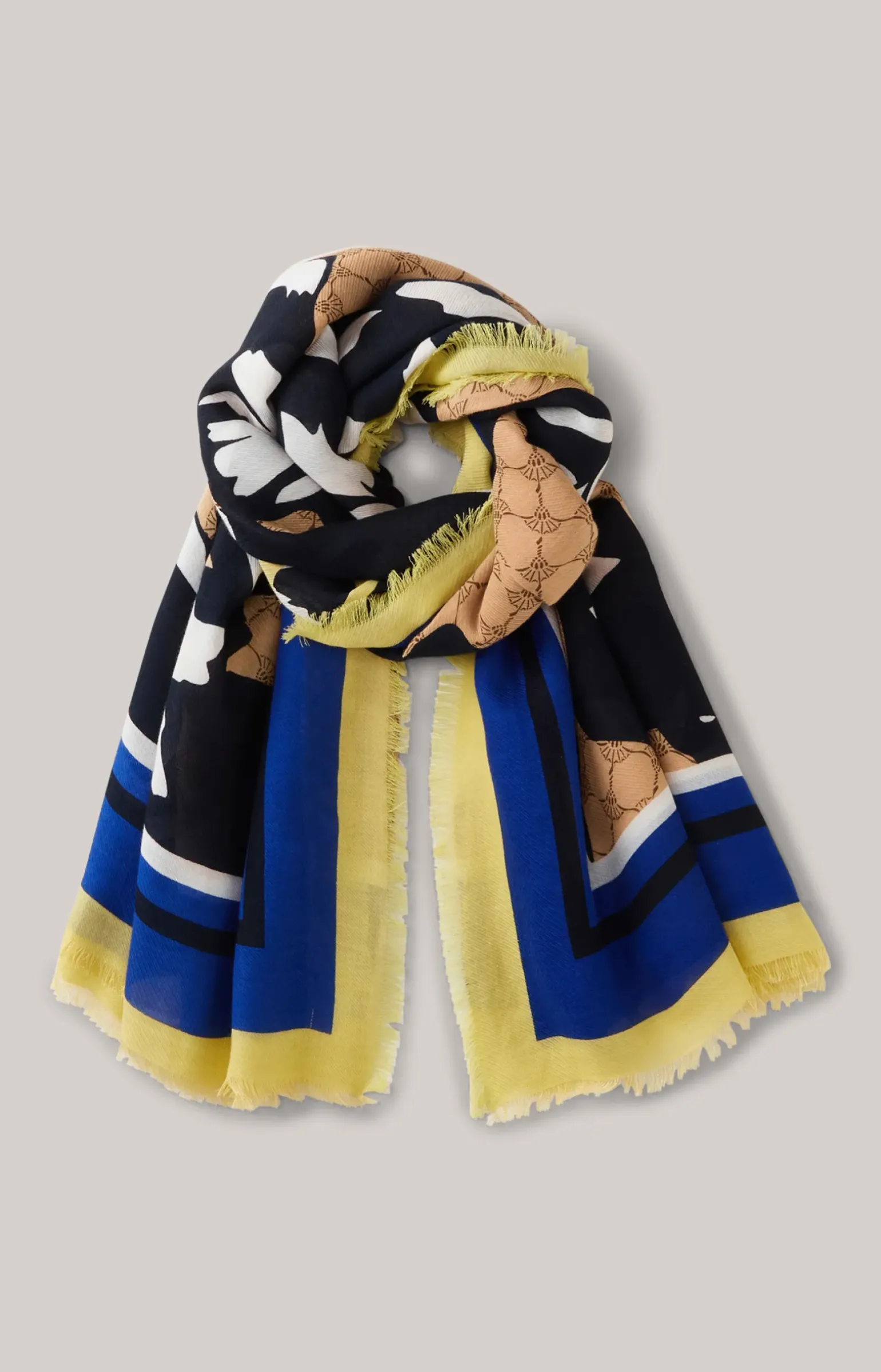 Tuch in Beige-Gelb-Blau gemustert