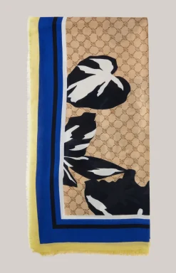 Tuch in Beige-Gelb-Blau gemustert