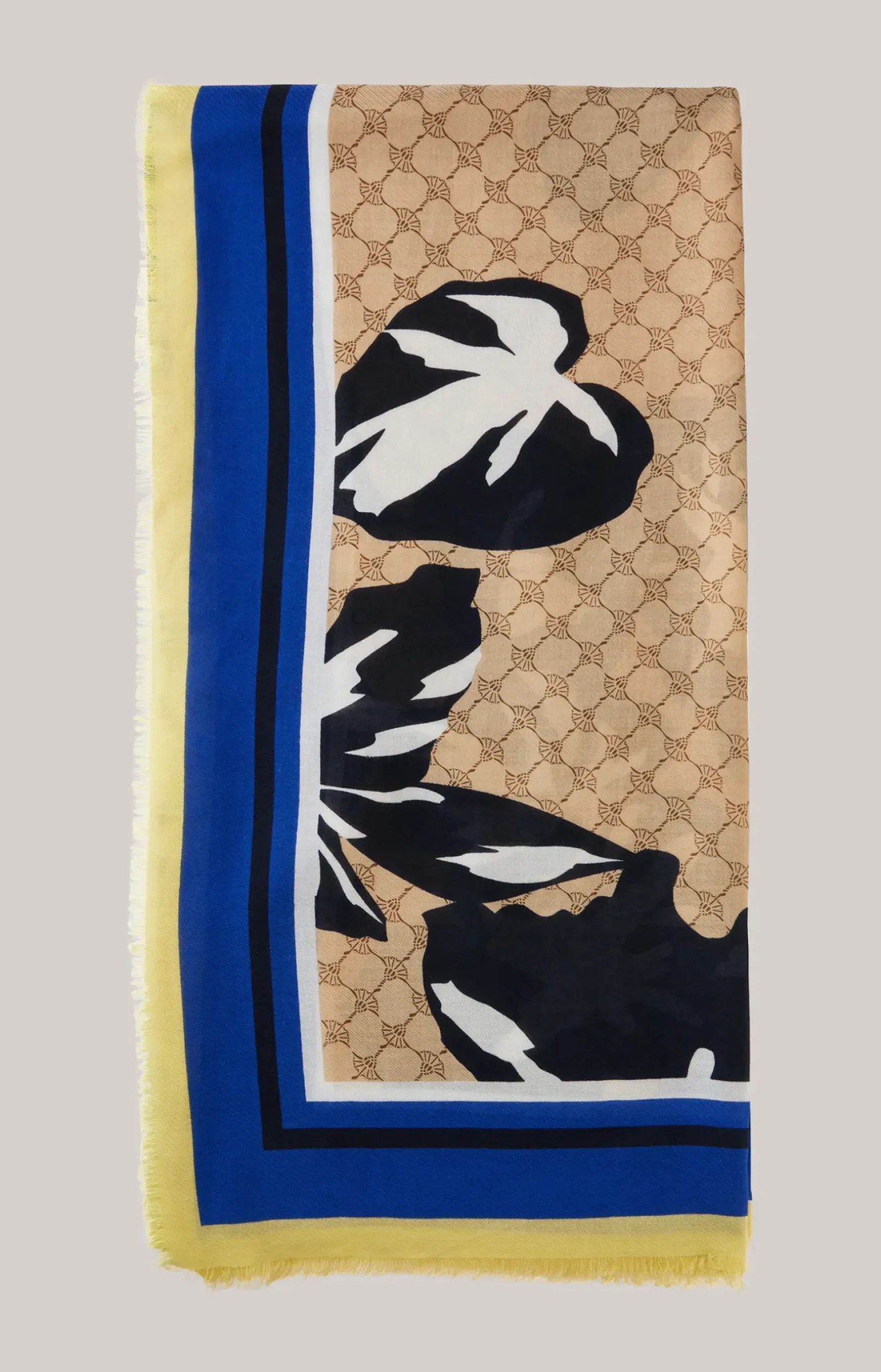 Tuch in Beige-Gelb-Blau gemustert