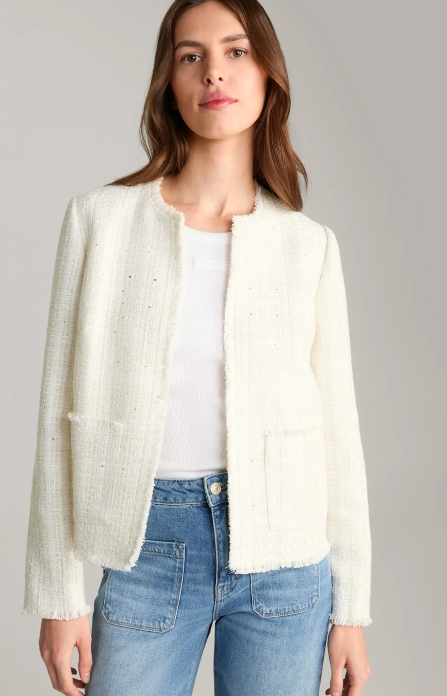 Tweed-Blazer in Offwhite/Gold