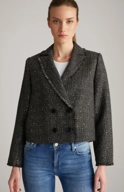Tweed-Blazer-Jacke in Schwarz/Grau/Gold