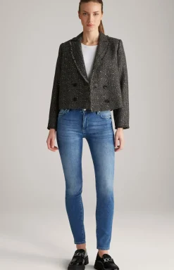 Tweed-Blazer-Jacke in Schwarz/Grau/Gold