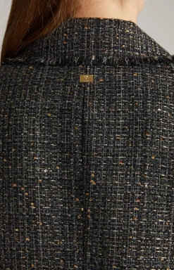 Tweed-Blazer-Jacke in Schwarz/Grau/Gold