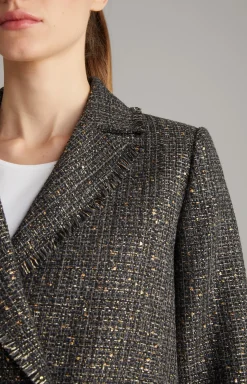 Tweed-Blazer-Jacke in Schwarz/Grau/Gold