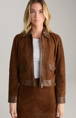Velours-Lederjacke in Braun