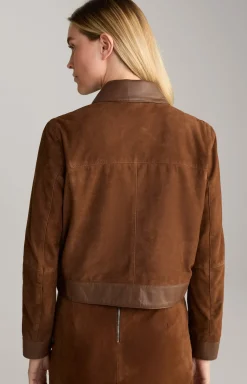 Velours-Lederjacke in Braun