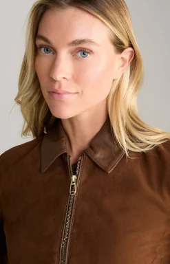 Velours-Lederjacke in Braun