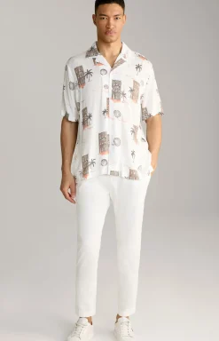 Viskose-Hemd Kawai in Offwhite/Braun/Rot gemustert