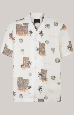 Viskose-Hemd Kawai in Offwhite/Braun/Rot gemustert