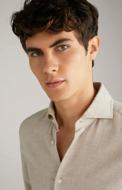 Wollflanell-Hemd Pai in Hellbraun meliert