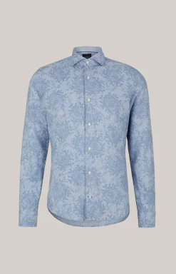 Wool-Mix-Hemd Pai in Blau gemustert