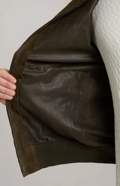 Ziegenvelours-Lederjacke Pios in Oliv