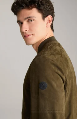 Ziegenvelours-Lederjacke Pios in Oliv